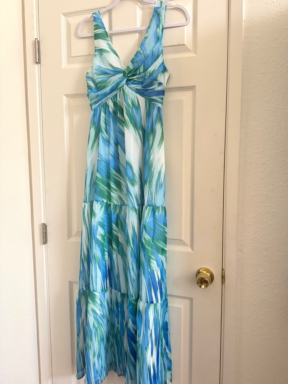 Anthropologie Blue & Green Twist-Front Sleeveless Tiered Maxi Dress (never worn)